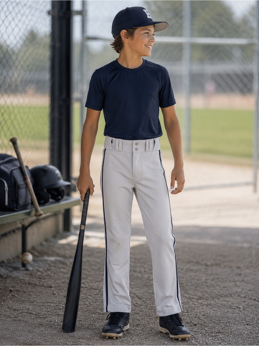 Champro Youth Medium Baseball Pants White Navy Stripe Boys Training